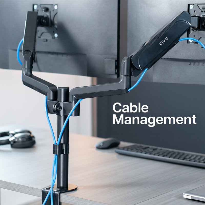 Black Adjustable Dual Arm Steel Desk Mount for 17"-32" Monitors
