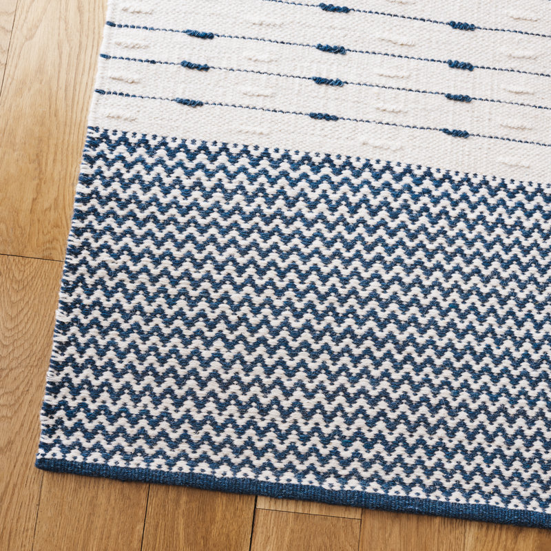 Martha Stewart 9625 Hand Woven Wool/Cotton Geometric Rug in Navy/Ivory, Rectangle 5' x 8'
