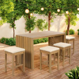 5 Pieces Outdoor Bar Set Included 1 Height Table & Four Stools With Cushions
