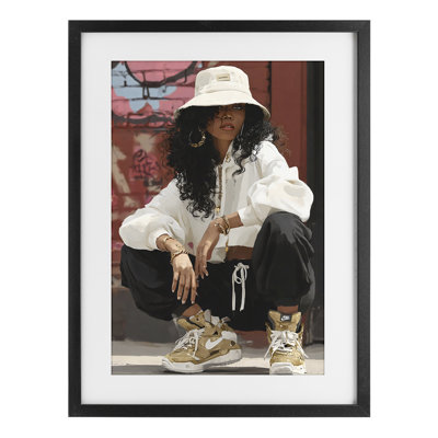 Urban Streetwear Bucket Hat Framed Print Under Glass, design by Franklyn Gregory