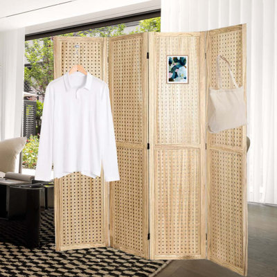 Wood Room Divider Pegboard Display Folding Privacy Screen