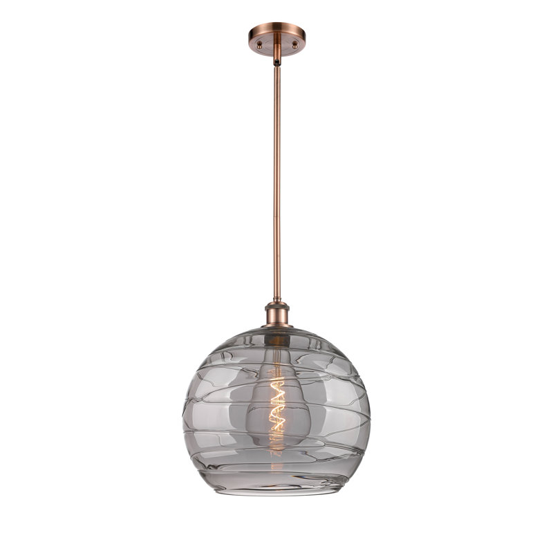 Luminaire suspendu sphérique 1 lumière Cindi, Non, Gris fumée clair, Cuivre antique