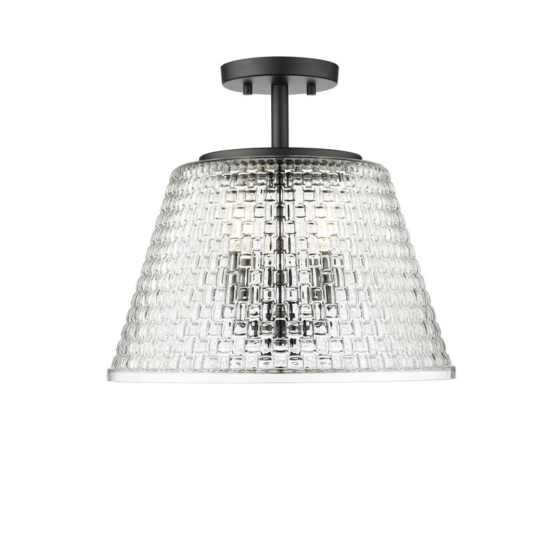 Plafonnier semi-encastré 3 lumières avec abat-jour en treillis transparent Morea, Noir mat