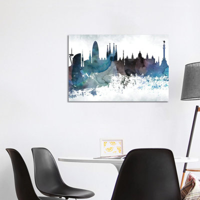 Barcelona Bluish Skyline by WallDecorAddict - Wrapped Canvas Print