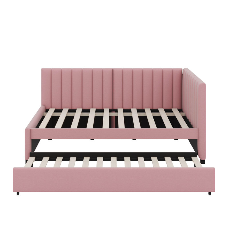 Full Size Upholstered Daybed With Trundle, Pink