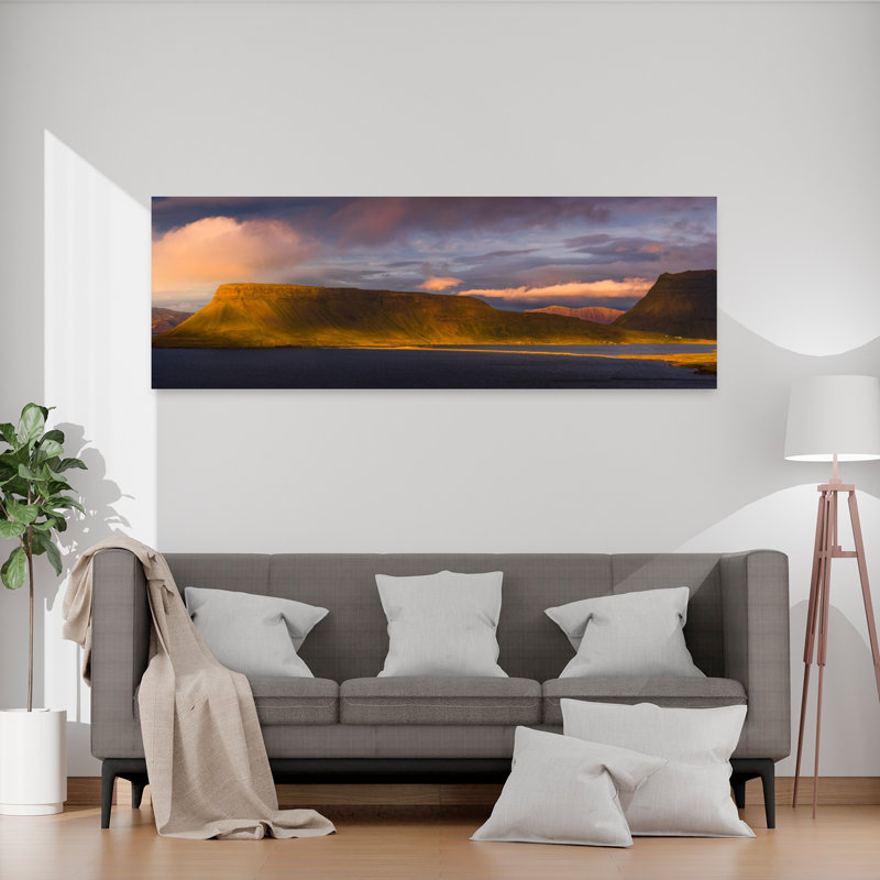 Dramatic Fjord Sunset Dramatic Peaceful Serene Coastal Landscape, art mural, H 20 po x l 60 po