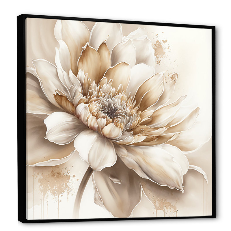Simple fleur beige III - art mural floral, H 30 po x l 30 po x P 1 po, Cadre flottant noir