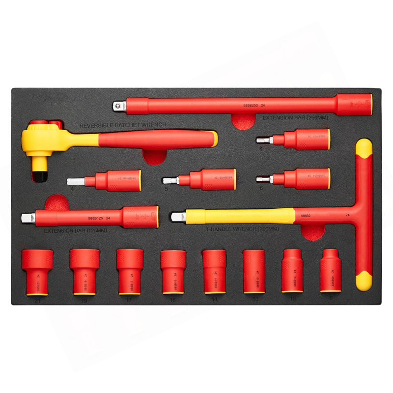Insulated Socket Set 16-Piece Insulated Socket Tool With T-Handle Wrench 1000V