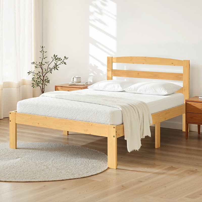 12 Inch Solid Wood Platform Bed Frame with Headboard, No Box Spring Needed and Easy Assembly, Natural, Twin