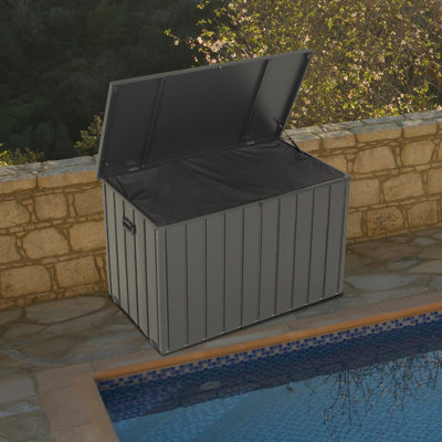 Outdoor and Indoor Metal Storage Deck Box with Lock and Wheels by Domi Louvered