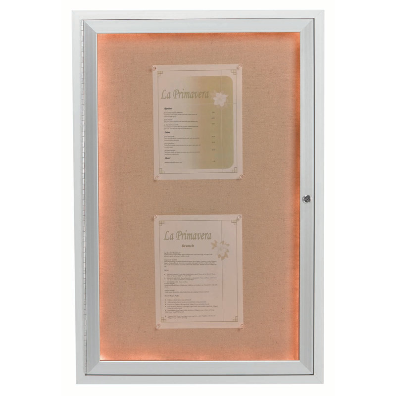 Panneau d'affichage mural fermé avec éclairage DEL, Aluminium anodisé satin transparent, Un, H 24 po x l 18 po