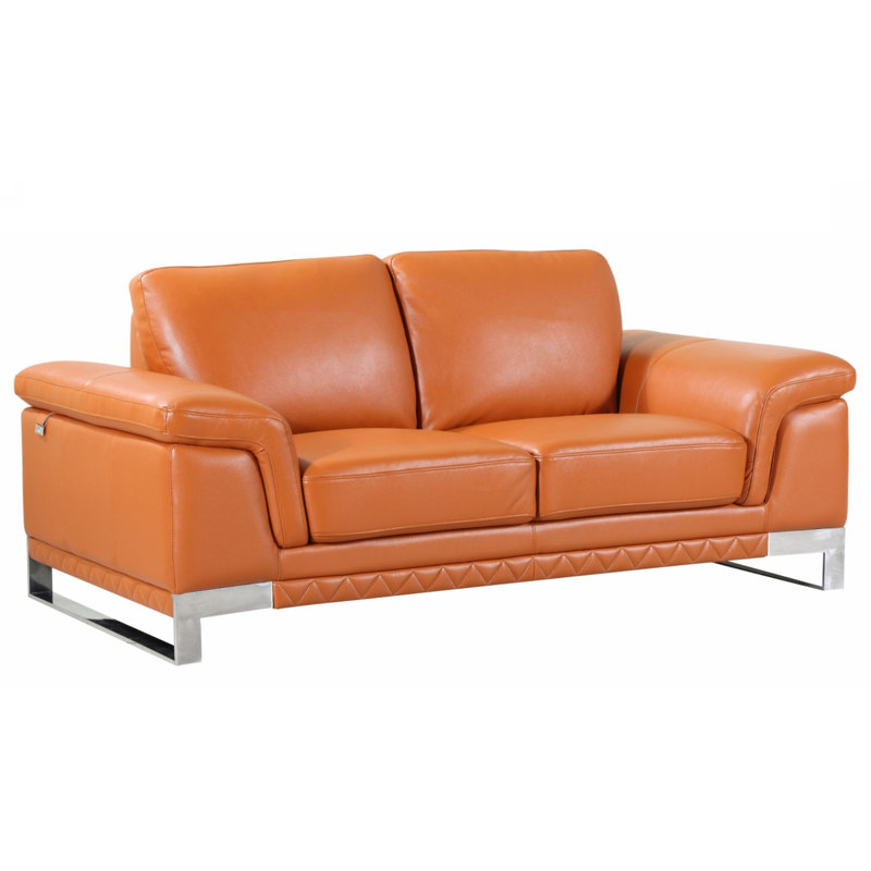 Causeuse en cuir véritable 73 po Dason, Similicuir chameau