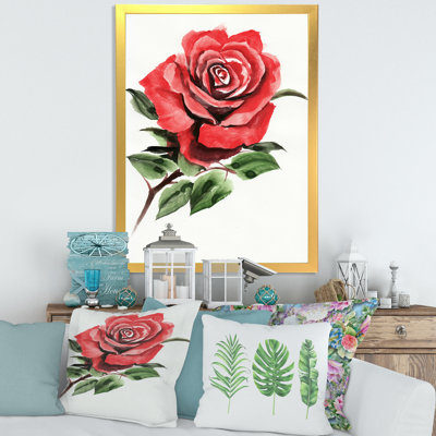 " Vintage Red Rose Flower III " Painting Print