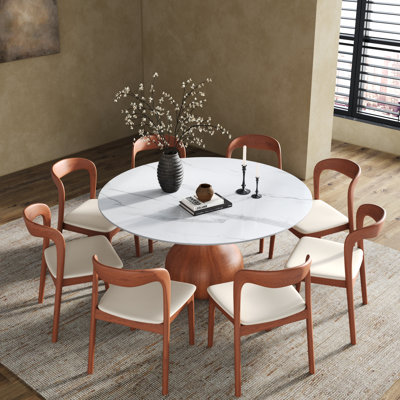 Ensemble de salle à manger moderne 5/7 pièces, Drumgurlands rond pré-assemblé, cuisine de table en pierre frittée Drumgurland avec chaises rembourrées