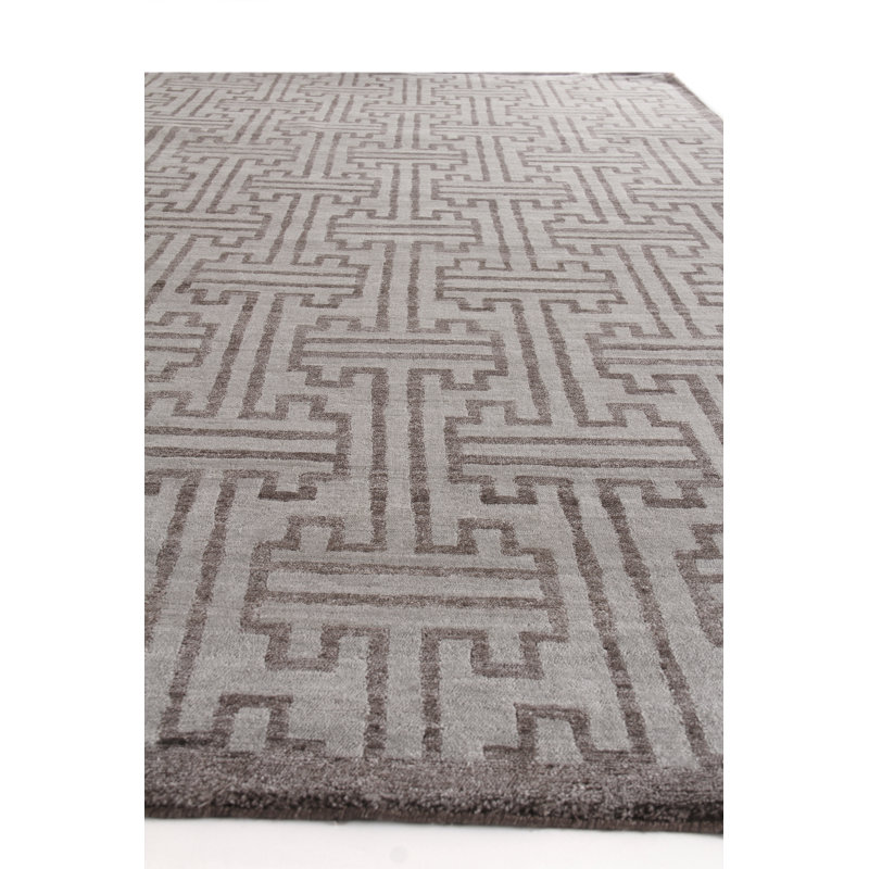 Bamboo Silk Geometric Area Rug in Brown, Rectangle 6' x 9'
