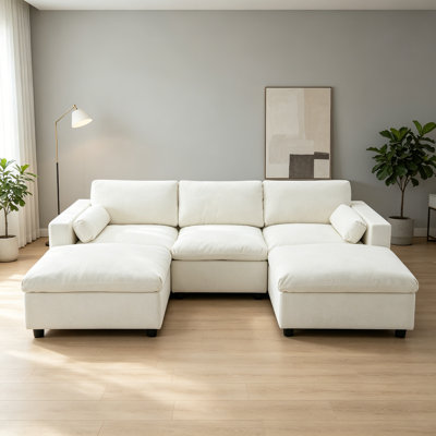 86.5'' Chenille Modular Sectional Sofa With Storage Pockets, 5 Seat U Shaped Couch Set With Pillows,Free Combination,Modern Cloud Sofa With 2 Movable Ottoman For Living Room,Apartment,3 Colors