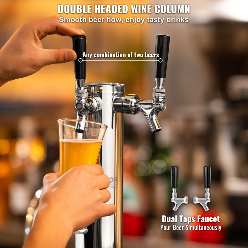 Dual Taps Stainless Steel Beer Dispenser with Chrome-Plated Brass Faucets