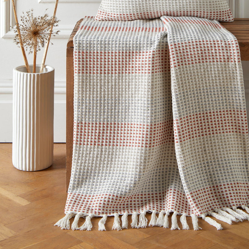 Cotton Striped Bedspread, Paprika