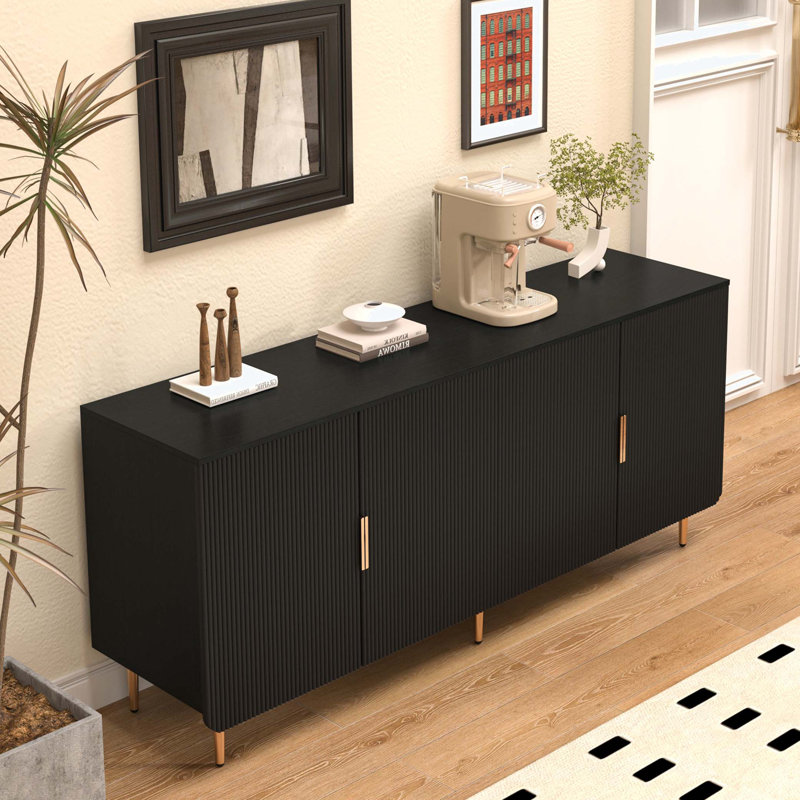 Buffet armoire 4 portes en bois, Noir, noir, noir, noir