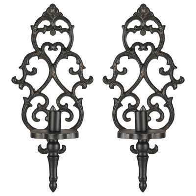 Ensemble de 2 appliques murales en fonte, porte-bougie murale en métal, volutes en fonte