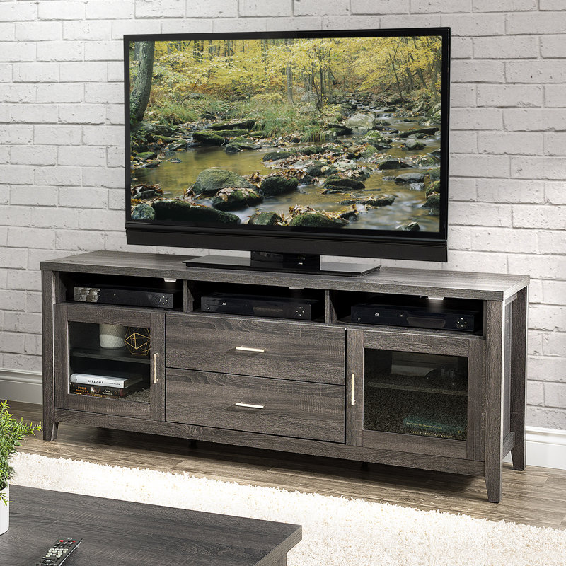 Hollywood Classic Dark Gray Entertainment Bench with Tempered Glass Doors