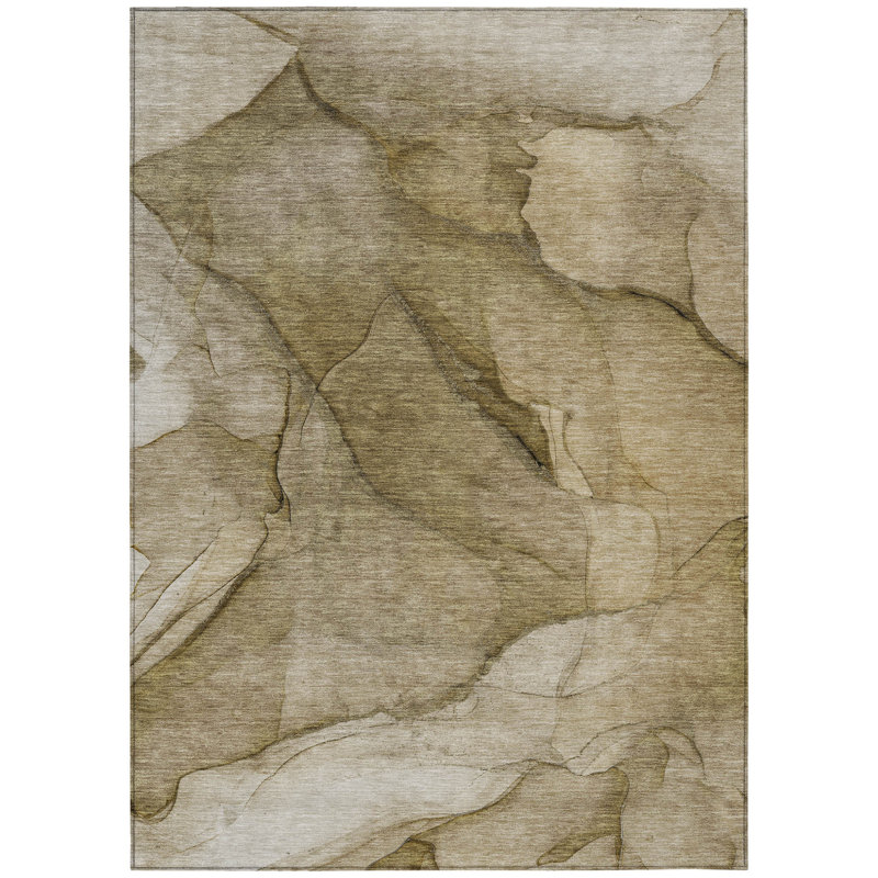 3' X 5' Brown Beige And Taupe Abstract Washable Indoor Outdoor Area Rug
