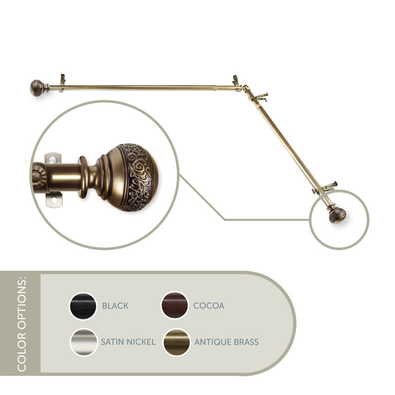 Tringle à rideaux simple pour fenêtre en coin Solon, 120 po à 170 po, Laiton antique