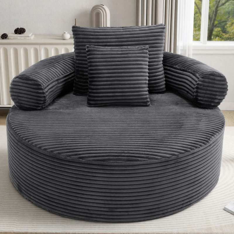 Chaise longue ronde surdimensionnée avec accoudoirs incurvés Hartwig, Gris foncé