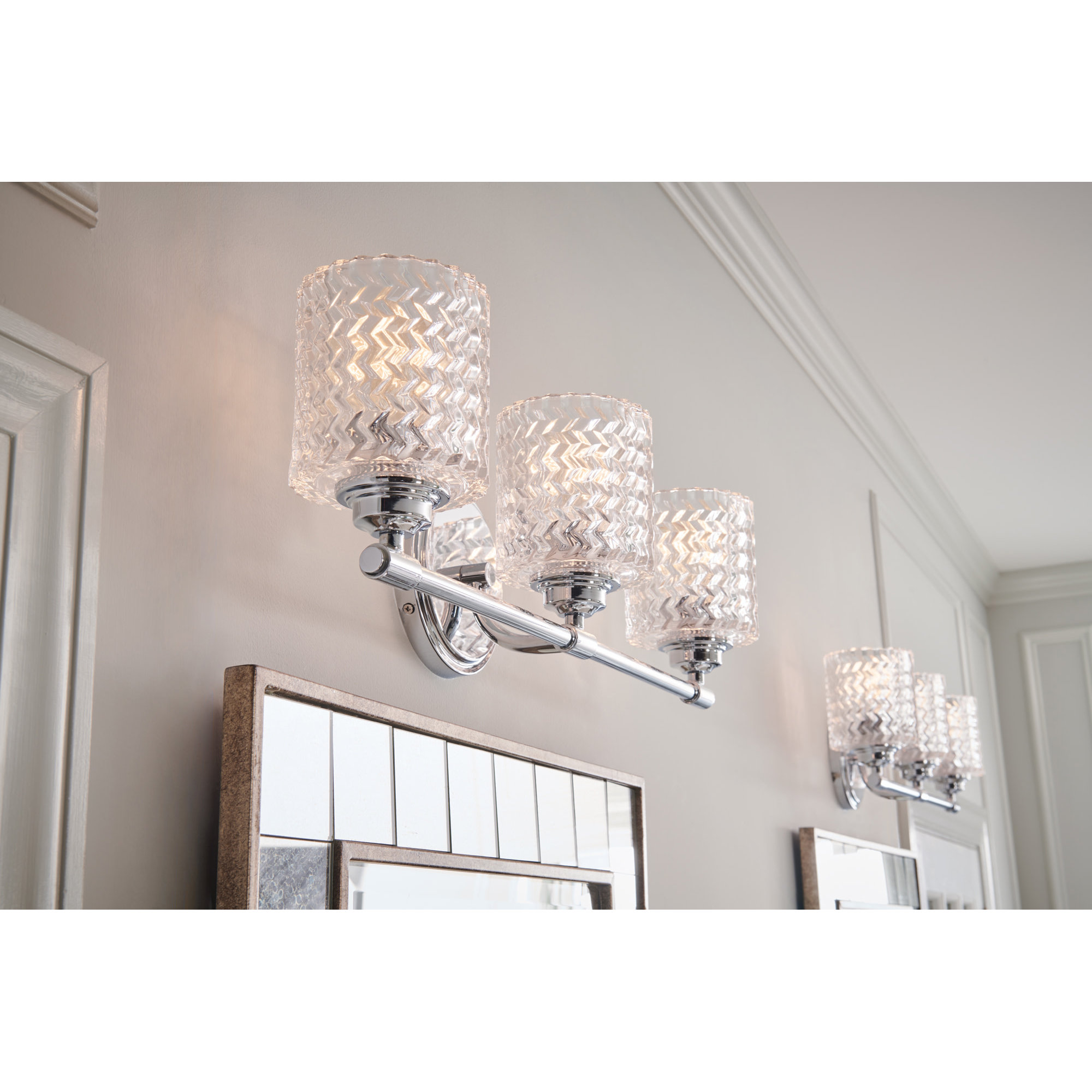 Adley 3 Light Frosted Dimmable Vanity Light, Chrome