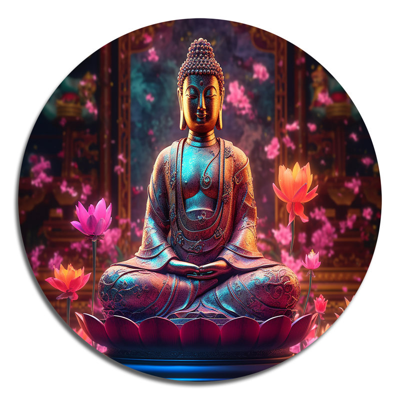Starlight Buddha I - Art spirituel rond en métal, H 36 po x l 36 po