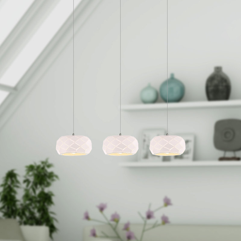 Luminaire suspendu tambour pour îlot de cuisine 3 lumières DEL Bixby, Blanc