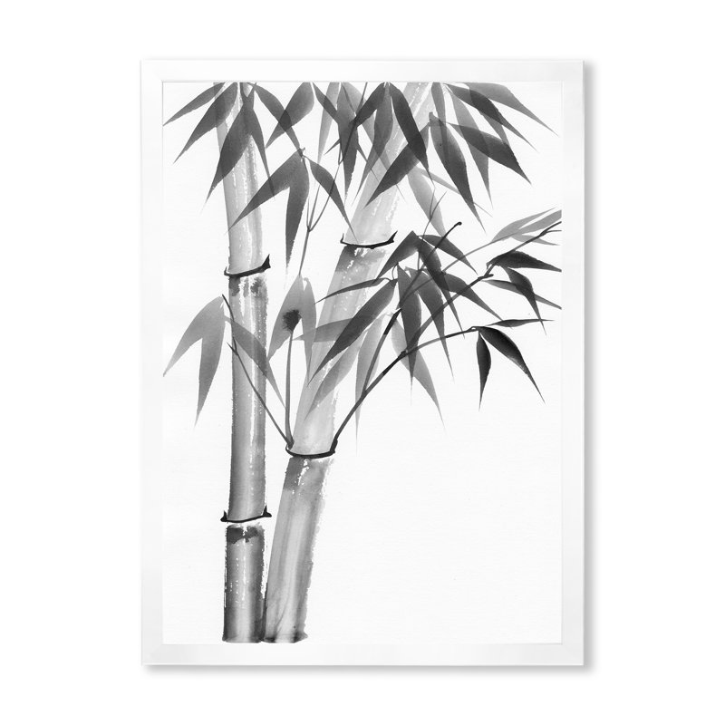 Bambou monochrome rétro - peinture sur toile, H 32 po x l 24 po x 1,5 po, Toile blanche encadrée