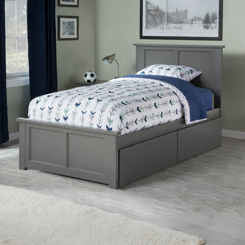 Lit plateforme avec rangement sous le lit Amear, Gris, Simple TG