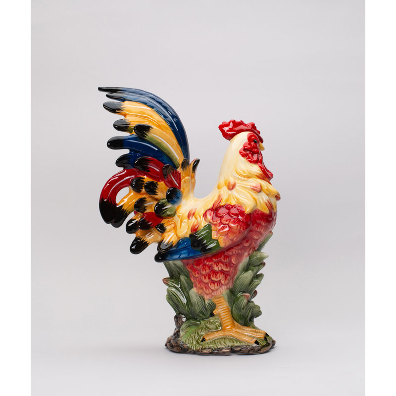 Fine Ceramic Red Country Rooster Figurine- 15"H, Red