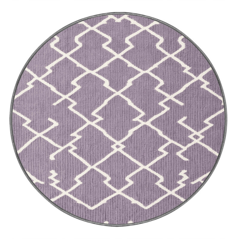 Tapis rose à motif treillis lavable à la machine, Rond 7 pi