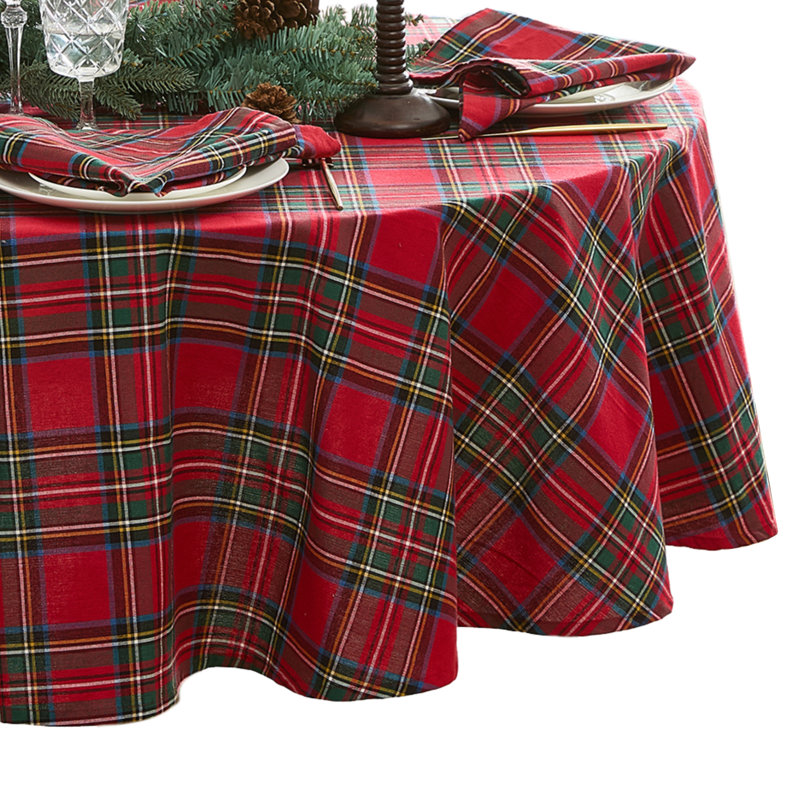 Kayleigha Holiday Plaid Christmas/Winter Cotton Round/Oval Tablecloth, Red, 60'' D X 84'' L