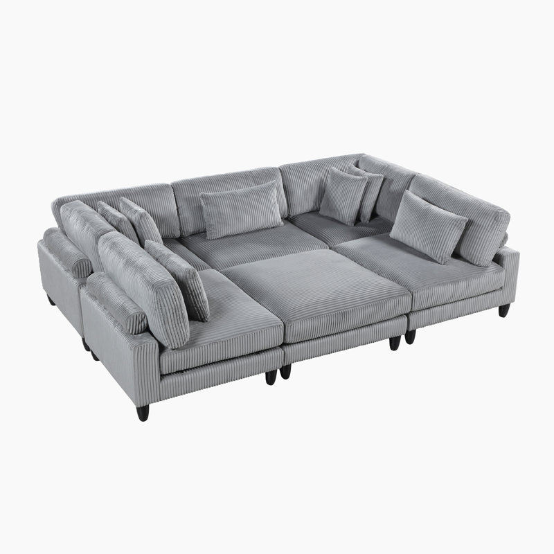Canapé modulaire en velours côtelé 6 pièces 120 po Loowit, Velours côtelé gris