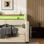 Lit de jour simple beige avec couchette - charge délicieuse, lumières à DEL et tablette de tête de lit tapissier dans la station de charge, rangement-68558320