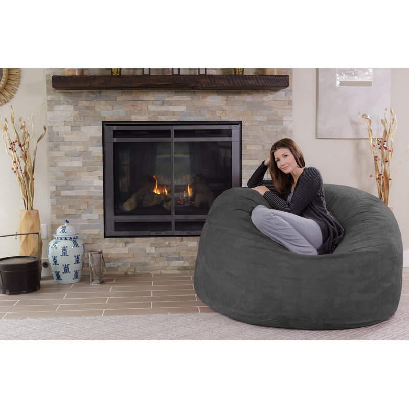 Bean Bag Chair & Lounger, Charcoal Microfiber/Microsuede, 34" H x 60" W x 60" D