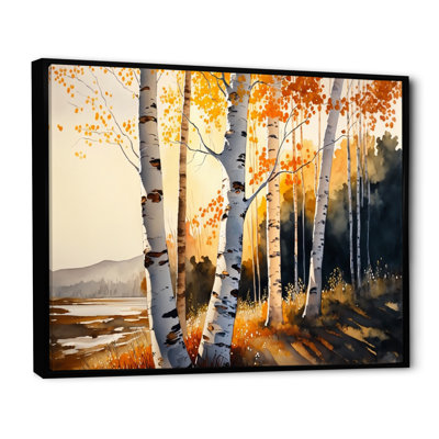 «Birch Trees pendant Golden Hour» au bord du lac V - reproduction sur toile