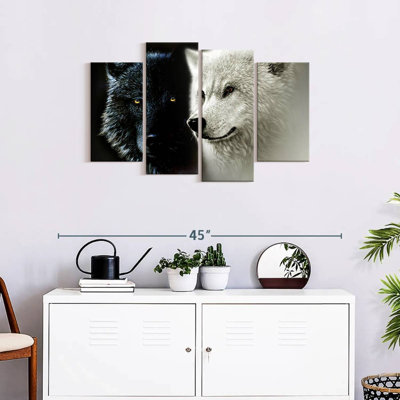 Conte de deux loups sur toile, ensemble de 4 pièces