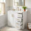Ensemble de meuble-lavabo en bois massif 36 po + panneau de fibres à densité moyenne avec lavabo en céramique avec 3 tiroirs et portes à fermeture douce-131148014-131409493