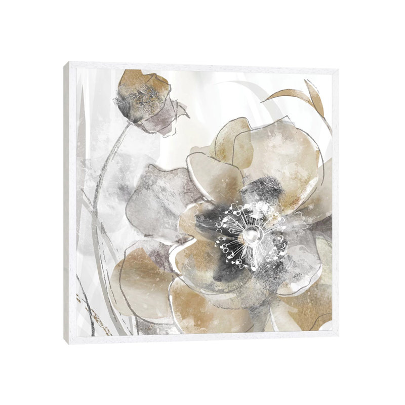 Taupe Spring Poppy I by Maria Donovan - Floater Frame Print on Canvas, 45.72 cm H x 45.72 cm W, White Framed
