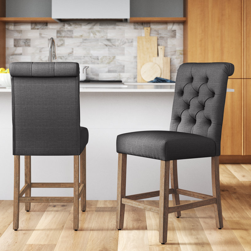 Tabouret Alsadig, Gris foncé, Tabouret de comptoir (siège d'une hauteur de 25 p, Naturel légèrement patiné