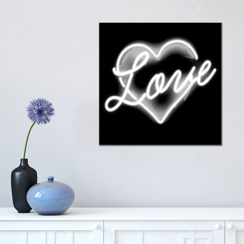 Neon Love White On Black by Hailey Carr - Wrapped Canvas Print, 45.72 cm H x 45.72 cm W x 1.91 cm D