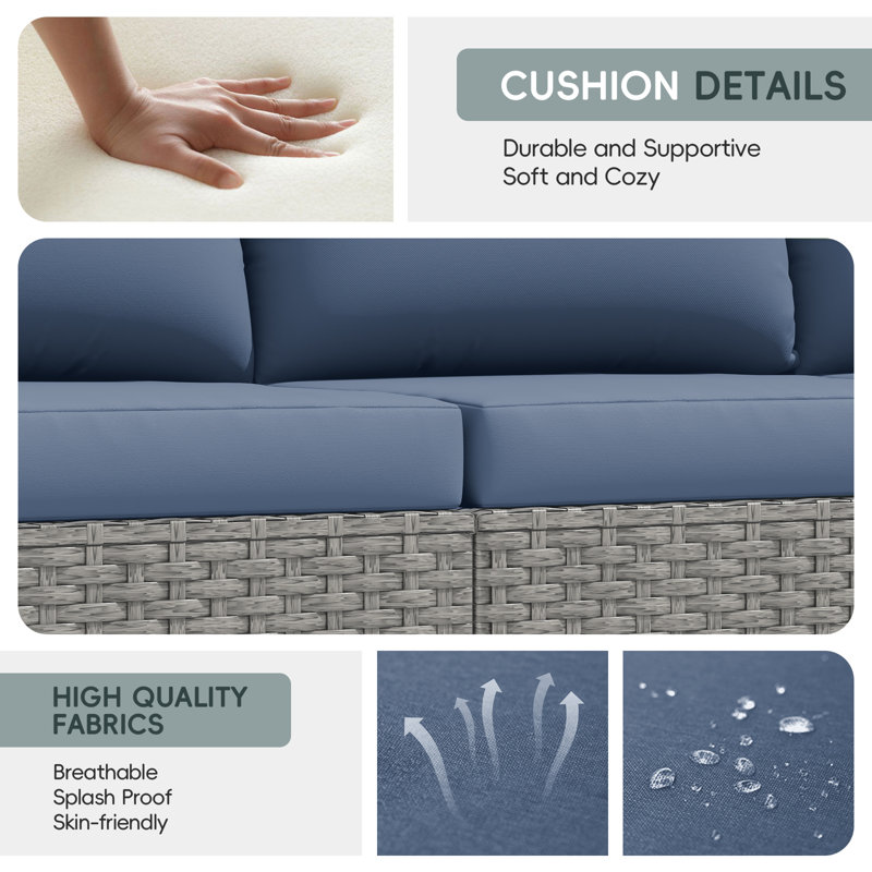 Ensemble de canapé d'extérieur en osier pour 2 personnes avec coussin, Marine
