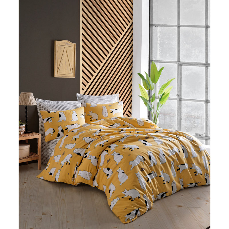 Cotton Duvet Cover, Full Duvet Cover + 2 31" x 31" Pillowcases, Yellow/White/Black