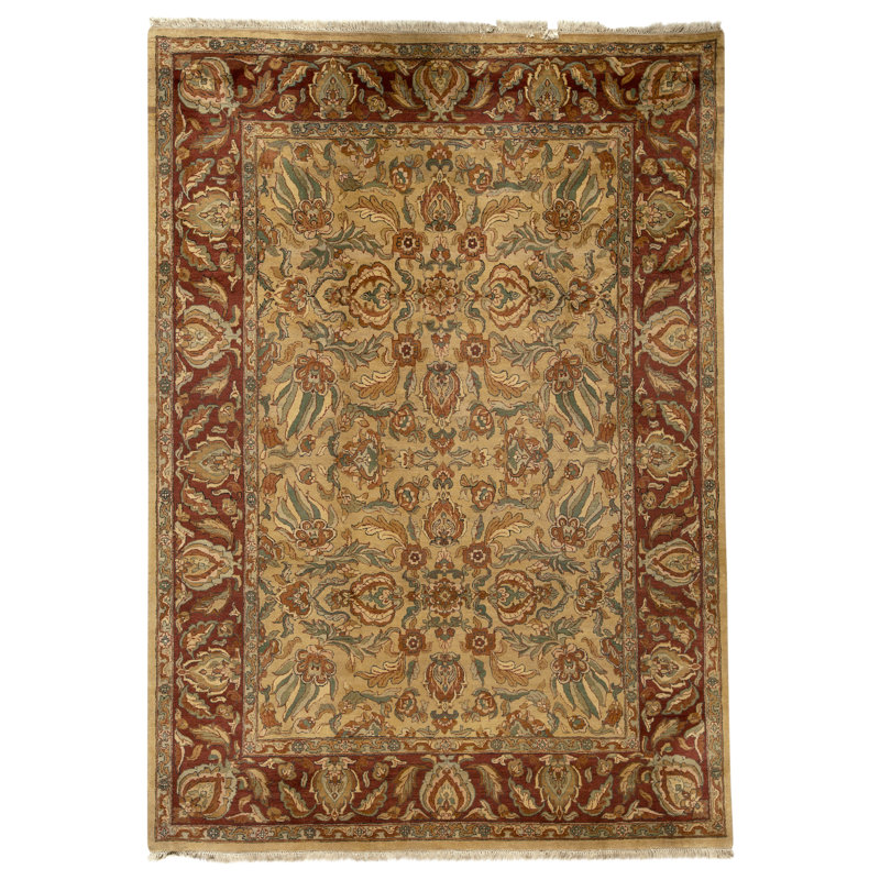 Hand Knotted Wool Area Rug in Gold