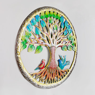 Décoration murale arbre en métal peint arbre avec oiseaux