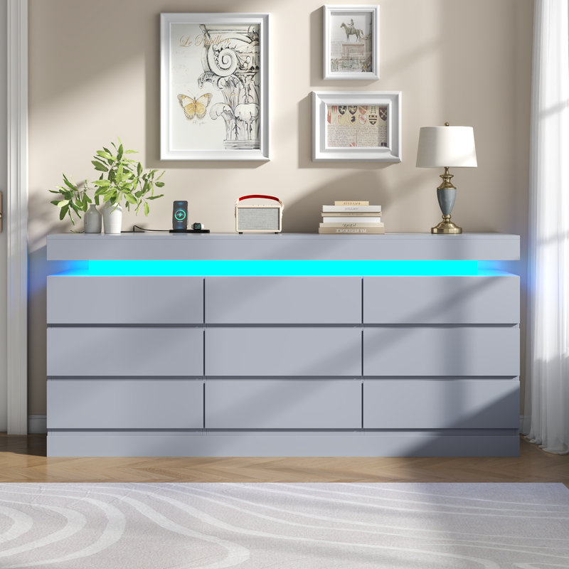 63.19 " W 9 - Drawer Dresser, Gray